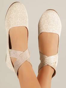 Giày bệt nữ thoải mái, thời trang, có quai ngang co giãn - Vàng - Xem 1