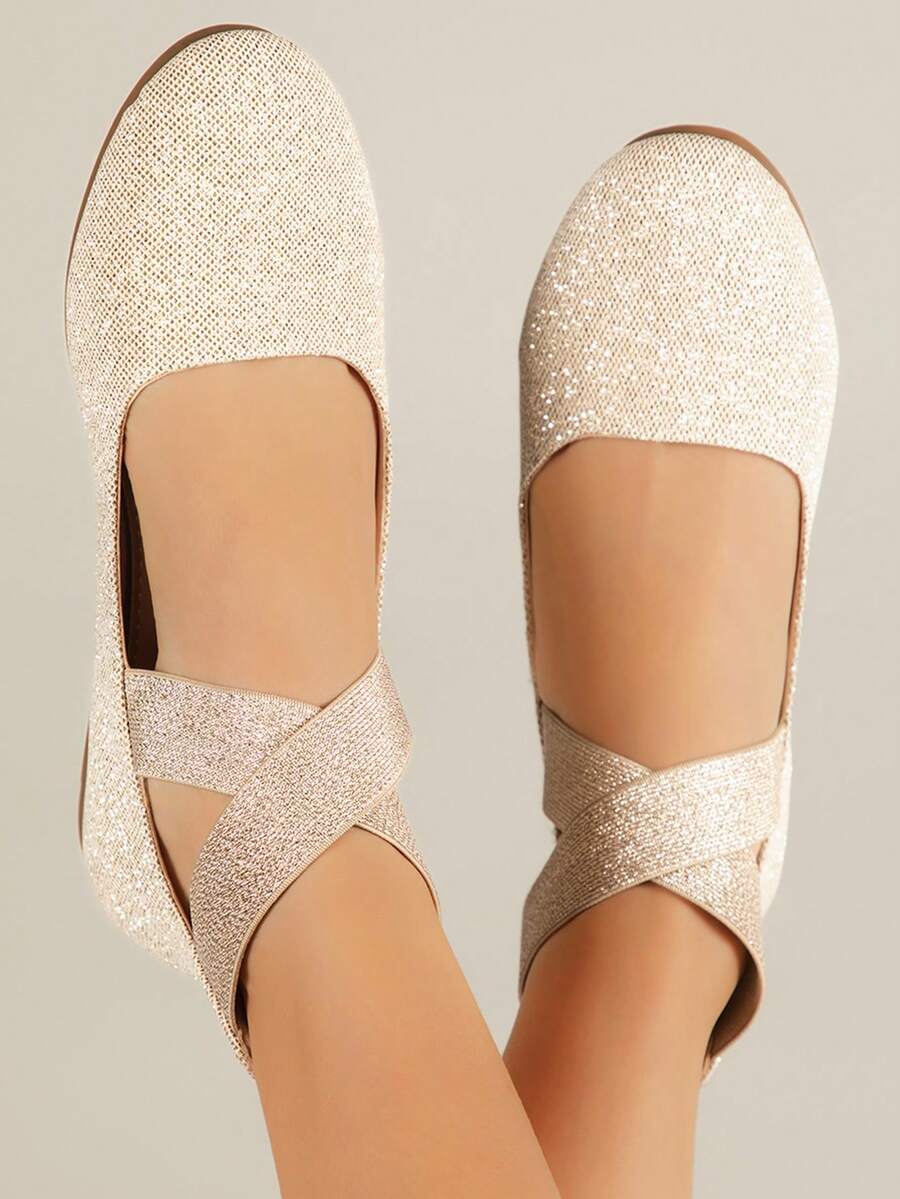 Giày bệt nữ thoải mái, thời trang, có quai ngang co giãn - Vàng - Xem 1