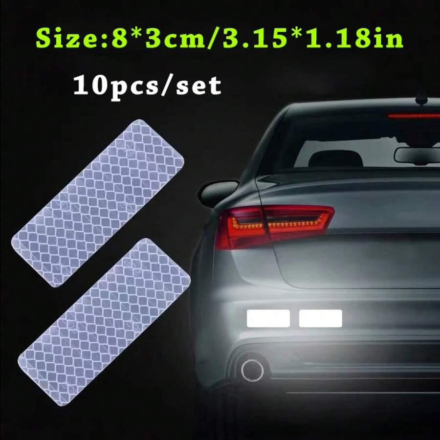 10 unids/set de pegatinas de tira de reflectantes para parachoques de coche, pegatina reflectante para coche, cinta de de advertencia reflectante HBZI - A - Ver 1