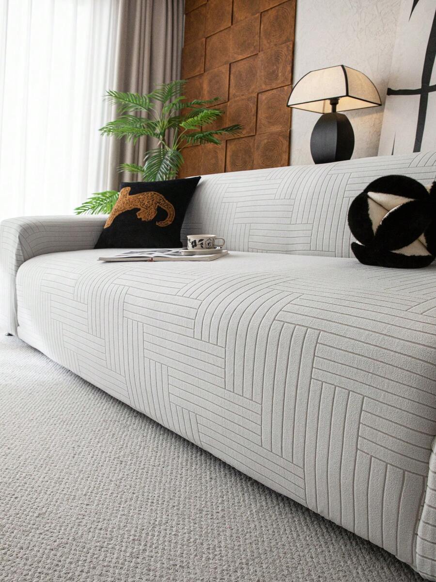 1pc Classic Solid Color Sofa Cover, High Elasticity, Dust-Proof And Dirt-Resistant, Machine/Hand Washable Furniture Protector, Suitable For All Seasons, Fits 3/4-Seater Sofa (Multiple Sizes Available) - Light Grey - View 1