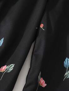 2pcs/Set Girls Casual Criss-Cross Strap Tank Top And Ditsy Floral Straight Leg Pants, Summer - Black - View 9