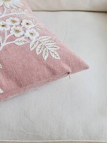 1pc Spring/Summer Pink Floral Embroidered Decorative Pillow Cover, Suitable For Indoor Decor, Spring Flower Decor Cushion Cover, Applicable For All Seasons, Pillow Insert Not Included - Pink - View 8