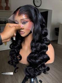 36 Inch 13x4 Wavy Texture Mixed Hair Wig, 180% Density High Definition Lace Front Wig, Mixed Human Hair Lace Front Wig Pre-Plucked With Baby Hair, Natural Black - Natural & Black - View 4