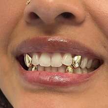 THATBOY 4pcs Fashion Personality Jewelry Grillz Single Glossy Copper Simple Cool Grillz Gift For Men And Women - Multicolor - View 8