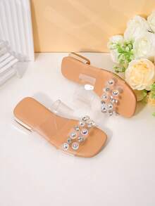 A Pair Of Girls' Transparent Rhinestone Iridescent Beads With Double Straps For Cooldown - Clear - View 5