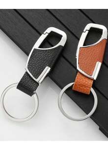 Bộ 2 móc khóa da giả cao cấp dành cho nam kèm vòng an toàn - Móc khóa DIY thời trang, móc khóa xe hơi đa năng màu đen, món quà hoàn hảo. - màu đen - Xem 5