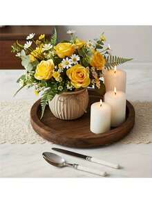 一套乡村风家居装饰：干花花瓶+香薰蜡烛+迷你盆栽，农舍风格客厅卧室茶几装饰：白色花瓶搭配干花、香薰蜡烛和仿真绿植，置于木托盘上，适合北欧风格家居装饰和送礼。 - 棕色 - 查看 6