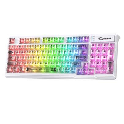  Teclado de membrana transparente FREEWOLF M95, teclas PBT claras, teclado de juego con barra de luz lateral, retroiluminación RGB de 16,8 M, 94 teclas silenciosas con sensación mecánica, anti-ghosting de 26 teclas, para PC