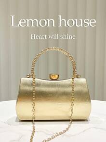 1 chiếc túi xách dạ hội sang trọng màu vàng ánh kim với họa tiết lượn sóng, kiểu dáng thời trang thanh lịch, phù hợp cho các sự kiện trang trọng, đám cưới, tiệc tùng, lễ hội, ngày Valentine. - Vàng - Xem 2