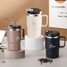 1个450/500毫升304不锈钢咖啡杯，带茶漏和折叠勺，双层保温奶茶咖啡水杯，带手柄，防烫饮水杯，冷热水皆宜，适合成人和学生在家、学校、宿舍、办公室、聚会、野餐和露营等场合使用。 - 彩色 - 查看 3