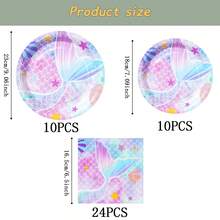 Bộ đồ dùng ăn uống dùng một lần hình đuôi nàng tiên cá, đĩa tiệc 7/9 inch, đĩa giấy dùng một lần, khăn ăn, cốc, thích hợp cho các dịp lễ, đám cưới, lễ đính hôn, sinh nhật, tiệc tùng, lễ kỷ niệm. - Nhiều màu - Xem 7