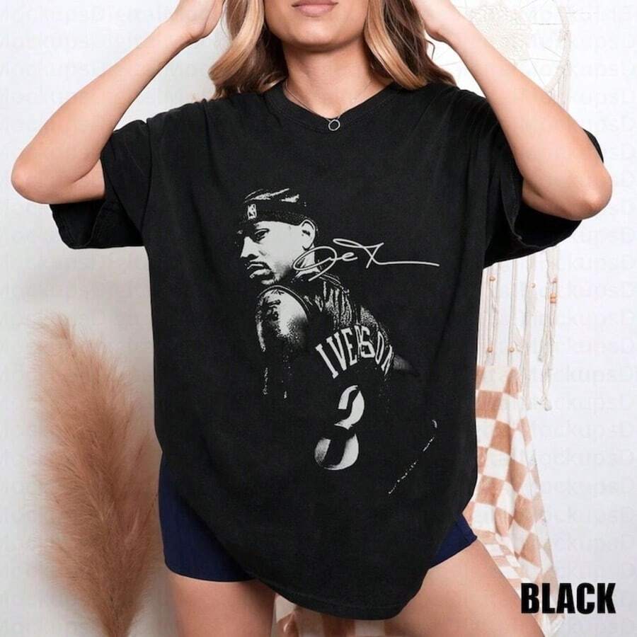 Iverson Vintage Co Mfort Colors Tee_ Basketball Legend Fan Shirt - 黑色 - 查看 1
