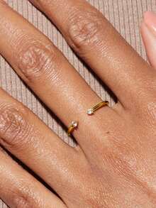 1pc S925 Sterling Silver Minimalist Rhinestone Open Ring, Korean Style Delicate Line Adjustable Joint Ring, Suitable For Women Daily Wear, Versatile Stackable Gift - Diamond - View 8