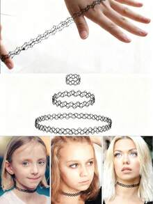 Y2K Fashion Retro 90s Gothic Style Necklace, Bracelet, Ring Set, Colorful Black, Suitable For Women And Girls Daily Wear - Multicolor - View 5