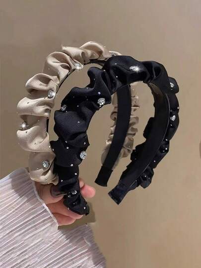 1/2pcs Vintage French Style Pleated Headband, Summer New Hairband For Women, Elegant Facial Slimming Hair Accessories