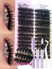 504PCS/252PCS 80D D-Curl Fluffy False Eyelashes, Lash Glue, Tweezers & Brush Included, 0.31-0.63inch Faux Mink Individual Lash Clusters, Reusable Soft Natural DIY Lash Extension Kit, Beginner Friendly Lash Clusters, Individual Eyelashes, Lashes, Fake Lashes, Perfect For Halloween, Christmas, Valentine's Day, Parties & Festival Glam Beauty - 黑色 - 查看 2