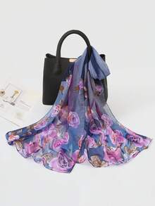 1pc Women's Printed Chiffon Lightweight Scarf, Fashionable Elegant Decorative Shawl Wrap For Travel, Photo Shoot - Grey - View 6