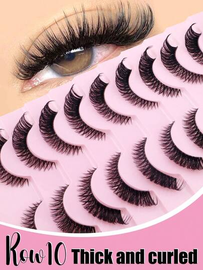 10 Pairs Thick Russian D-Curl Invisible Lashes, Soft & Comfortable, Fluffy & Curly, Multi-Layered, Lightweight & Comfortable, Handmade, Natural Curl, Reusable For Daily Wear