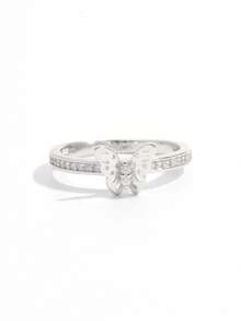 1pc Elegant & Glamorous 925 Silver Cubic Zirconia Hollow Butterfly Design Ring, Romantic Gift For Women, Suitable For Dating, Wedding, Daily Wear To Enhance Charm - Silver - View 3