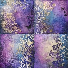 12/24pcs Gold Butterfly & Purple Floral Stickers, 15.2*15.2cm, Acid-Free Woodfree Handmade Paper, DIY Scrapbooking Gift Wrapping Decor, Home Living Room Wall Decor, Butterfly Theme Decorative Paper - Purple Memories - View 7