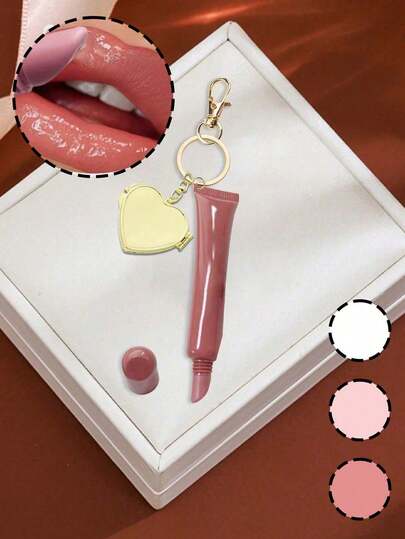 1pc Mirror And Lip Gloss Keychain,Bag Charm,Decorative Wallet Backpack Accessories, Earphone Bag Accessories, Ring Buckle Decorative Keychain For Luggage And Cars - Single Piece Accessory With Mirror And Romantic Elements,Beauty And Fashion Items,Back To School Season, Summer Perfect Gift For Ramadan, Eid, Valentine's Day, Christmas, Or Thanksgiving.