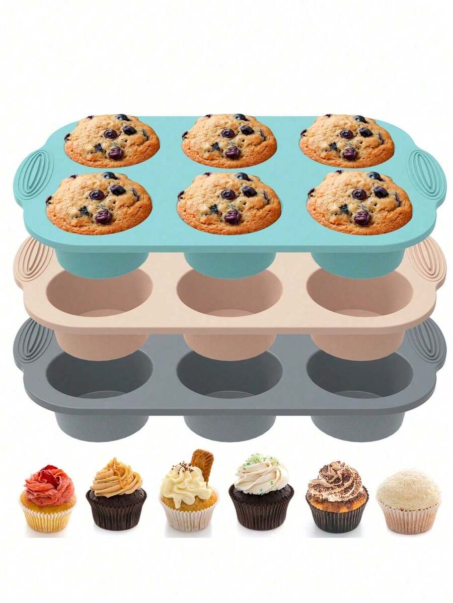 1 khuôn nướng bánh muffin/cupcake 6 ngăn bằng silicon chống dính, chịu nhiệt - Nhiều màu - Xem 1