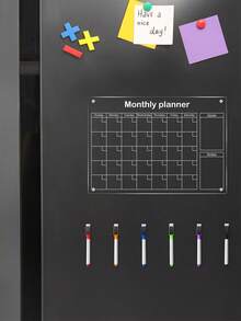 1pc Transparent Acrylic Monthly Planner Magnetic Fridge Magnet, Erasable Refrigerator Memo Board With 6 Magnetic Whiteboard Markers - I - View 4