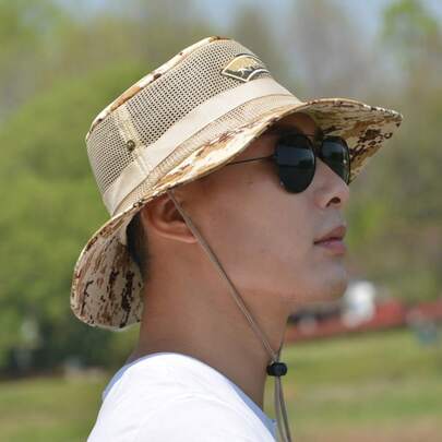 1 pieza Sombrero de cubo de camuflaje de nieve, sombrero de ala ancha, sombrero transpirable para protección solar al aire libre, gorra boina ajustable para hombres, ala de 7 cm, verano