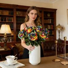 10 Stücke/Set 19.6 Inch bunte künstliche Rosen, Hochzeitsdekoration Fake Rosen, Valentinstag Raumdekoration realistische Rosenstrauß, Langstiel lebensechte Rosenblumen, Heim- und Bürodekoration Blumenmittelpunkt - Verschiedenfarbig - Übersicht 7
