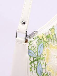 1pc Mesh Embroidered Jacquard 3D Floral Pattern Elegant Underarm Shoulder Bag, Suitable For Daily Commute, Summer Beach Travel And Leisure Holiday (Floral Pattern Randomly Sent) - Green - View 6