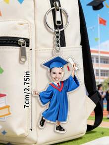 1 pieza Llavero de foto de graduación personalizable de acrílico, llavero de foto de estudiante de graduación personalizado, llavero con diseño de graduación de dibujos animados, recuerdo de graduación, adecuado para mochila y llaves, graduación única 2026, regalo de cumpleaños para amigos, uso diario, colgante, regalo para novio - Multicolor - Ver 9
