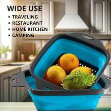 Rây lọc vuông gấp gọn có tay cầm - Rây lọc nhà bếp bằng silicon hình vuông có tay cầm bằng nhựa, rây lọc lưới có thể gập lại, lý tưởng để lọc mì, rau củ và trái cây, có các màu xanh dương/xanh lá cây/đỏ. - Xem 6