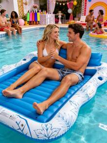 87" x 65" extra große aufblasbare Schwimmreifen mit Kissen und Getränkehalter - robuster PVC Wasserstuhl für Sonnenbaden, Schwimmen, Strand, Fluss und See - Bild - Übersicht 1