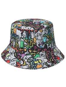 1 pieza Sombrero de cubo reversible unisex con estampados de dibujos animados, adecuado para uso al aire libre, viajes, uso diario, de moda y versátil - impresión - Ver 2