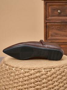 Women's Pointed Toe Splicing Low Vamp Flat Casual Shoes, Purple, Versatile, Suitable For Autumn & All Seasons - Brown - View 7