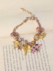 1件西部牛仔风格手链，豹纹西部风格手链，豹纹爱心婴儿手链，豹纹星星手链，西部风格仙人掌牛仔靴手链 - 金色 - 查看 5