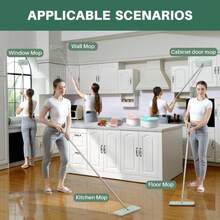 JOYMOOP Flat Mop, Microfiber Mops For Floor Cleaning And Long Handle Wall Cleaner, 60" Mop Handle With Flexible 15" Flat Head With A Microfiber Mop Pad - Green - ColorD - 查看 5