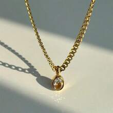 1pc Stainless Steel Zirconia Pendant Necklace, Suitable For Women's Daily And Wedding Wear, Gift - 黃金 - 查看 3