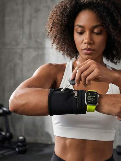 拉链腕带钱包兼腕带，适合存放钥匙和卡片，男女通用设计，是跑步、运动和徒步旅行的理想之选。