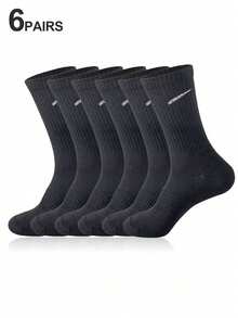 1/6/10/15/20 Pairs Men's White Solid Color Mid-Calf Breathable Versatile Socks - Black - View 6
