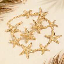 2pcs/Set Exaggerated Starfish Design Necklace And Earrings Jewelry Set, Unique European And American Style Choker Necklace And Earrings, Suitable For Beach Vacation And Party - Yellow Gold - View 4