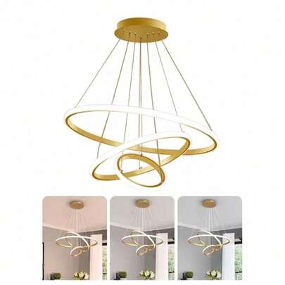 40W LED Ceiling Light, Dimmable Three-Color Pendant Light, Unique Spiral Design, Avant-Garde Three-Ring Design, Modern Design, For Bedroom, Restaurant Lighting, Living Room And Other Scenes