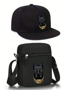 Zestaw 1/2 czapek baseballowych i torby crossbody z nadrukiem Cool Dog, czapka z regulowanym płaskim daszkiem i torba na ramię, modna na świeżym powietrzu, sportowa, uliczna, prezent dla siebie lub znajomych - Wielokolorowe - Zobacz 1