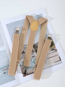 Men's Adjustable Y-Shape Suspenders With 3 Thick Clips - Beige - View 1