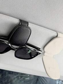1pc Universal Car Sun Visor Glasses Clip, PU Material, Car Glasses Holder, Interior Accessory, Glasses Storage Rack, Essential For Sunshade, Suitable For Driving, Vacation, Back To School, Weekend Camping, Also A Great Gift For Mother, Girlfriend, Boyfriend, Father, Perfect Present For Teachers, Essential Car Accessory - Black - View 5