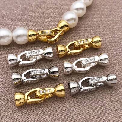 2个6x20毫米现代优雅镀铜18K金及厚银色和铂金首饰扣，镶嵌微型锆石，适用于DIY项链和手链——完美的情人节礼物