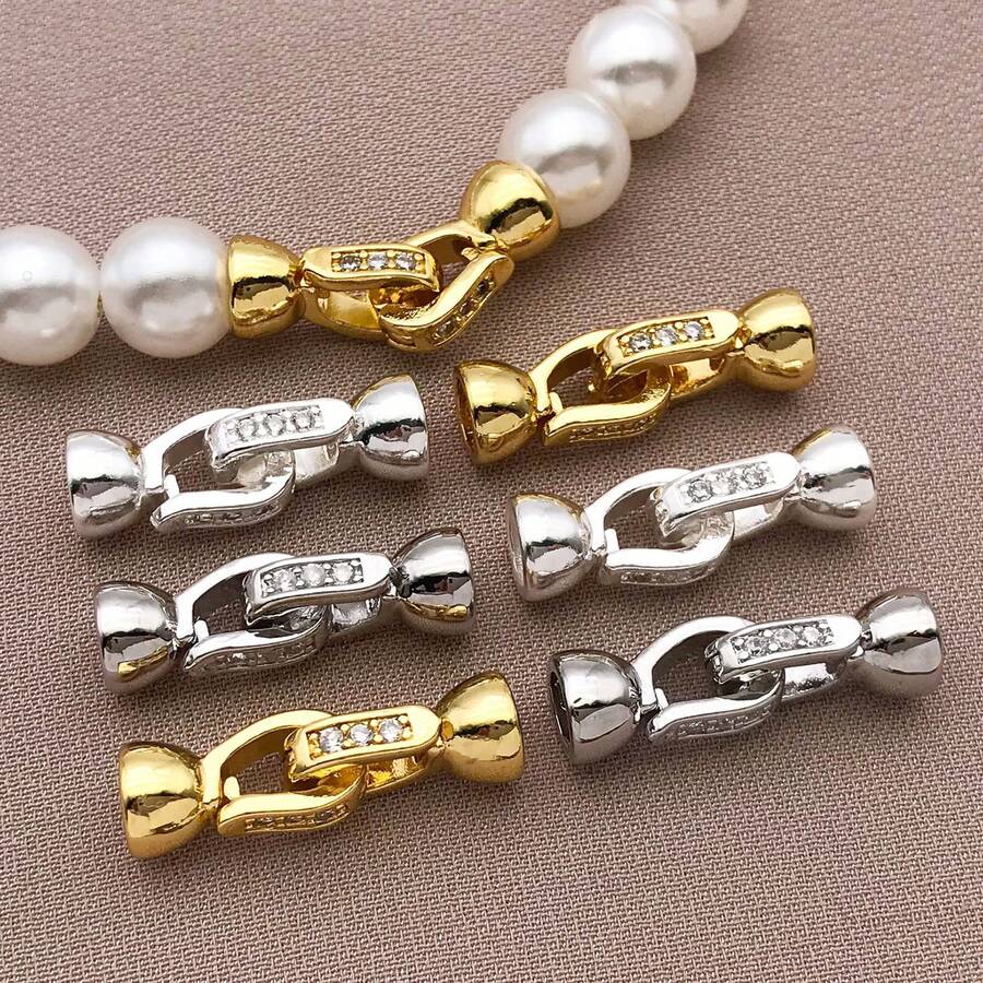 2个6x20毫米现代优雅镀铜18K金及厚银色和铂金首饰扣，镶嵌微型锆石，适用于DIY项链和手链——完美的情人节礼物