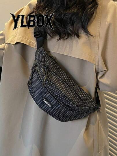 1pc Men's Nylon Waist Bag, Casual Fashion Letter Print Solid Color Adjustable Strap, Suitable For Sports, Fitness, Commuting, Great Christmas Gift For Husband, Cycling Bag, Crossbody Bag, Waist Pack, Outdoor Large Capacity Portable Chest Bag