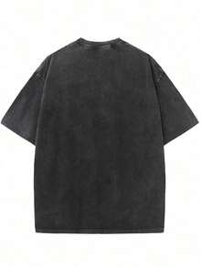 Disney Cartoon Spaceship Pattern T-Shirt Summer Clothing  Vintage Washed 230g T-Shirt - 黑色 - 查看 2