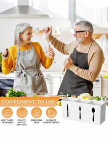 1个多功能厨房用具收纳架 - 节省空间的塑料餐具架，可收纳勺子、刀子和叉子，经久耐用，适用于厨房台面和抽屉，是家庭、餐厅和餐桌收纳的理想之选。 - 白色 - 查看 4